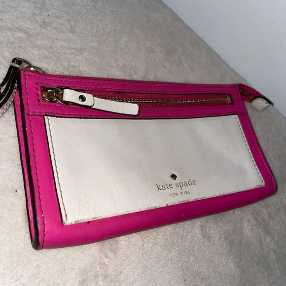 Kate Spade Leather Wristlet/Clutch Pink/White - Picture 4 of 5